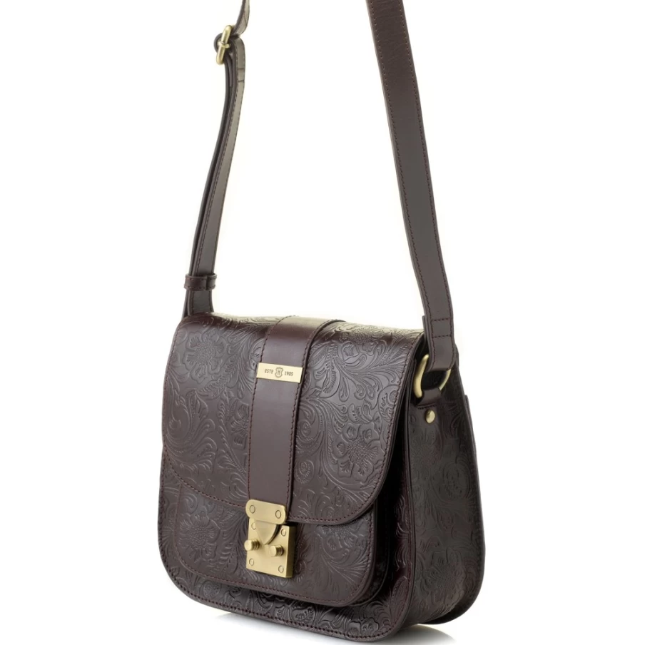 J.W. Hulme Co Reese Tooled Leather Crossbody Bag in Brown - Handcrafted Saddle Bag for Women