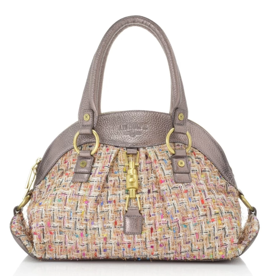J. W. Hulme Co Maureen Genuine Leather & Tweed Dome Satchel Handbag