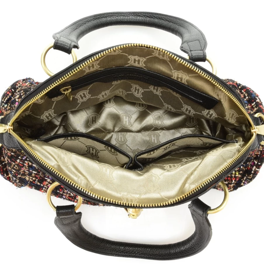 J. W. Hulme Co Maureen Genuine Leather & Tweed Dome Satchel Handbag