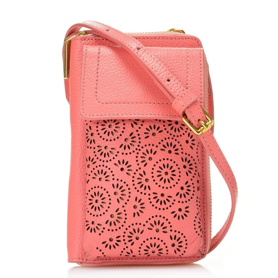 J. W. Hulme Co Genuine Leather Perforated Crossbody Phone Case with Strap - Leah Style
