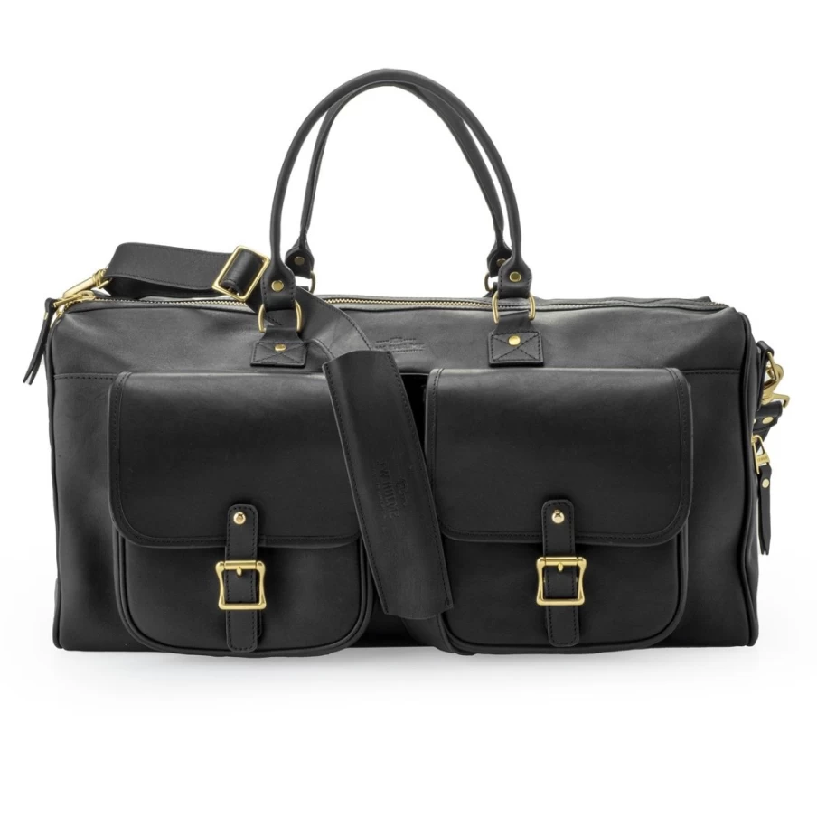 J. W. Hulme Co Black Heritage Editor Duffel Bag - Premium Leather Travel Carryall