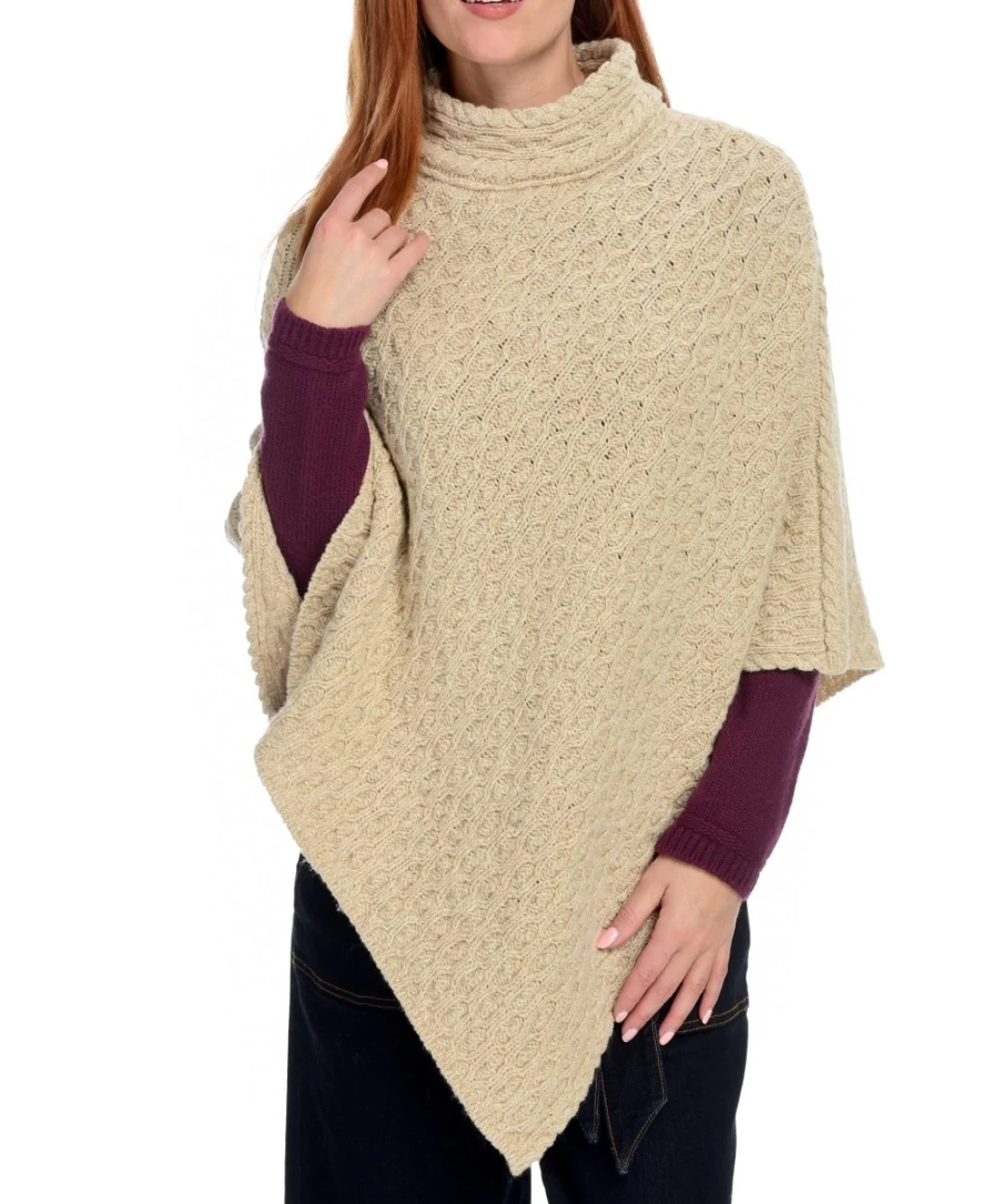 J. W. Hulme Co Men's Newport High Neck Cable Knit Poncho - Irish Aran Wool Sweater Cape