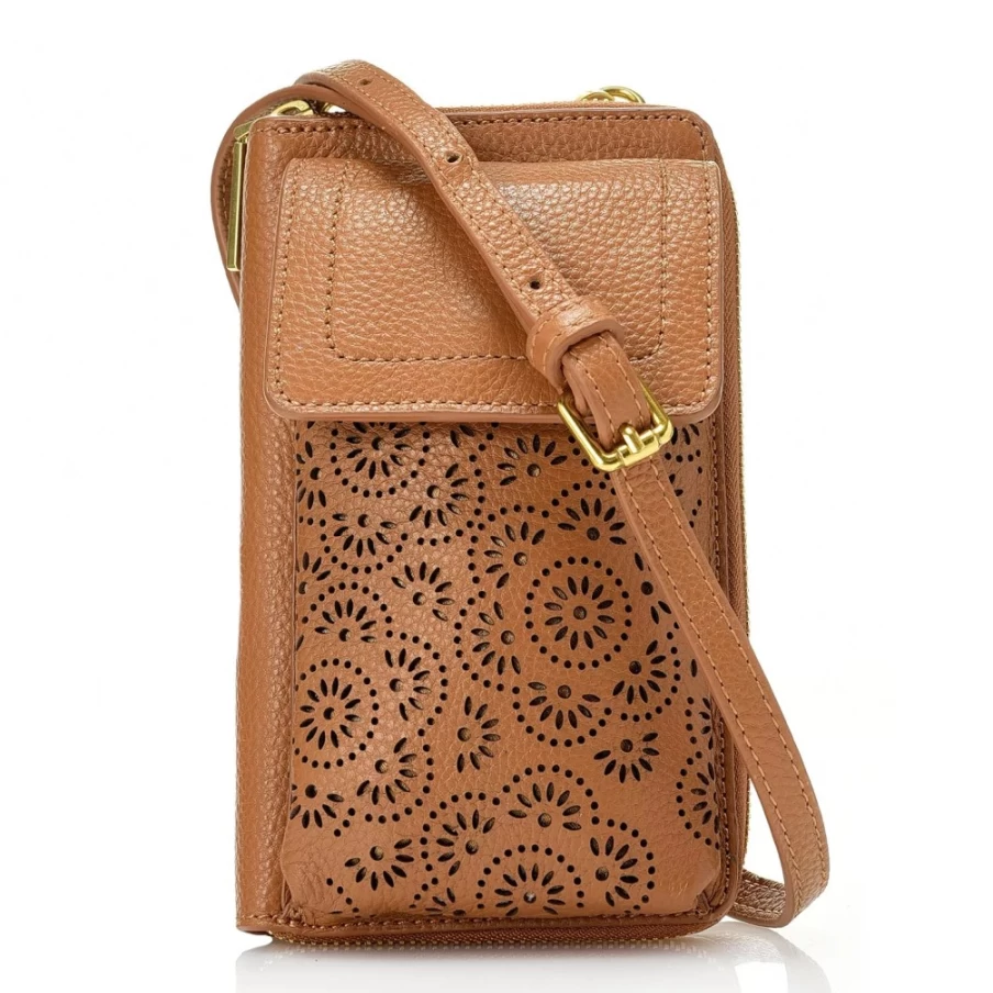 J. W. Hulme Co Genuine Leather Perforated Crossbody Phone Case - Leah Style for Hands-Free Convenience
