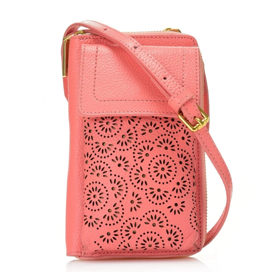 J. W. Hulme Co Genuine Leather Perforated Crossbody Phone Case - Leah Style for Hands-Free Convenience