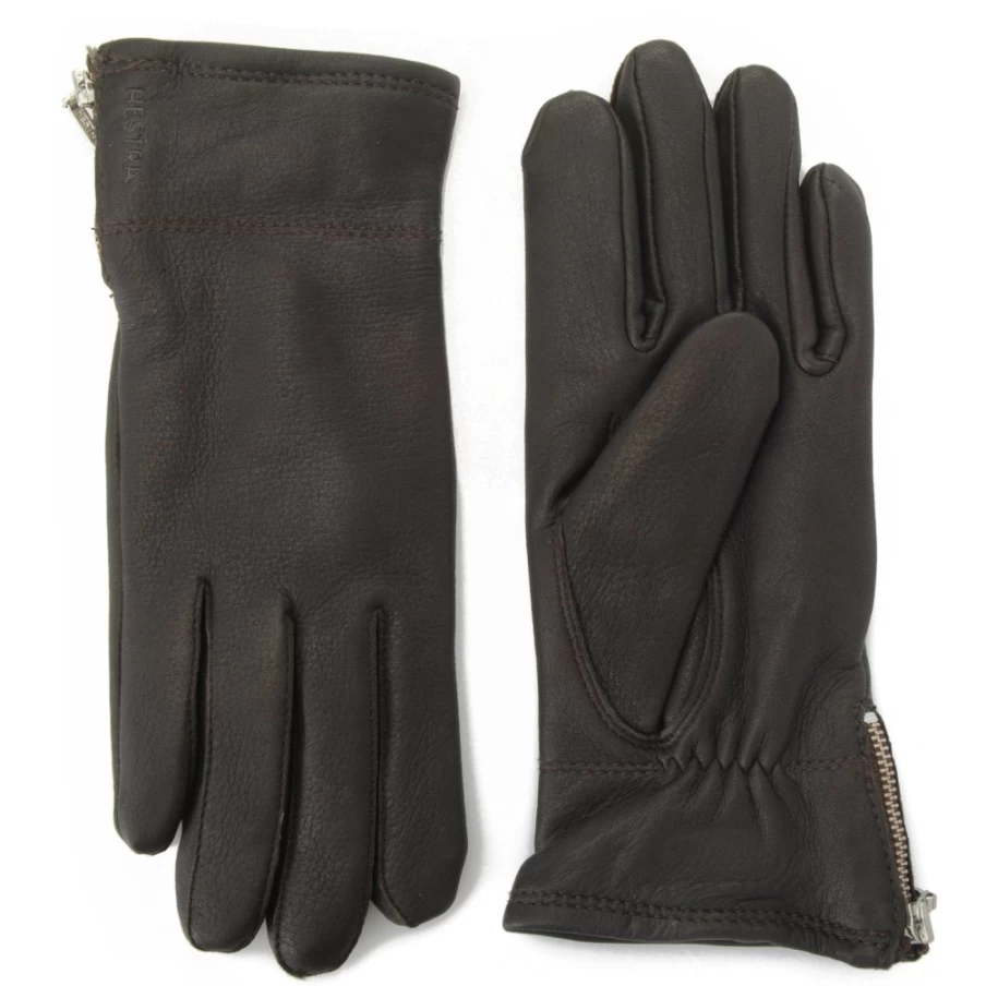 J. W. Hulme Co Men's Hestra Charlene Deerskin Leather Zip Gloves for Winter Warmth