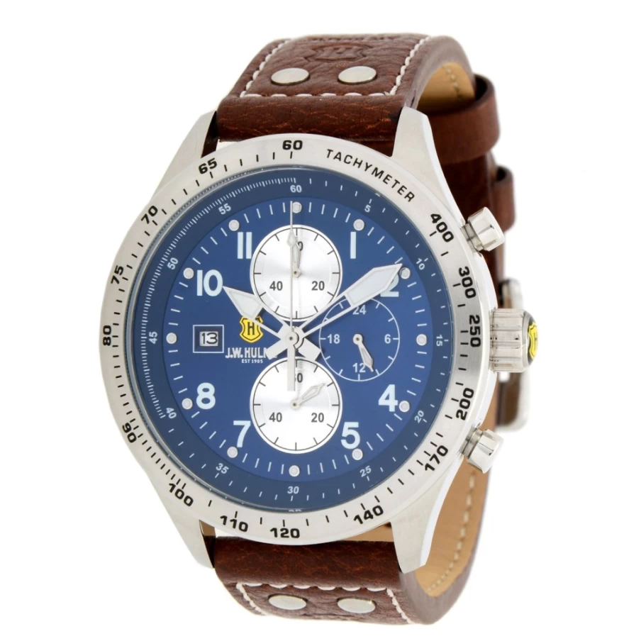 J.W. Hulme Co Men's 45mm Quartz Chronograph Leather Strap Watch - Classic Analog Chrono Timepiece