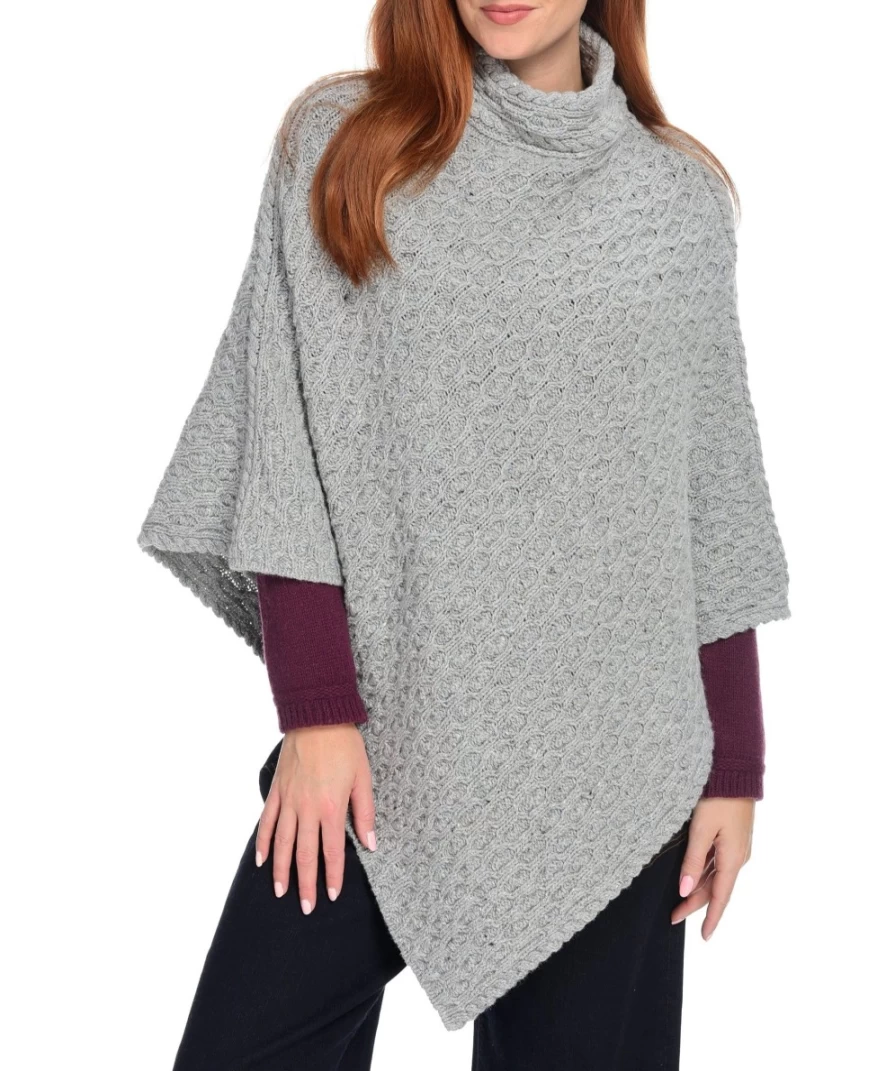 J. W. Hulme Co Women's Newport High Neck Cable Knit Poncho - Irish Aran Style Wool Cape