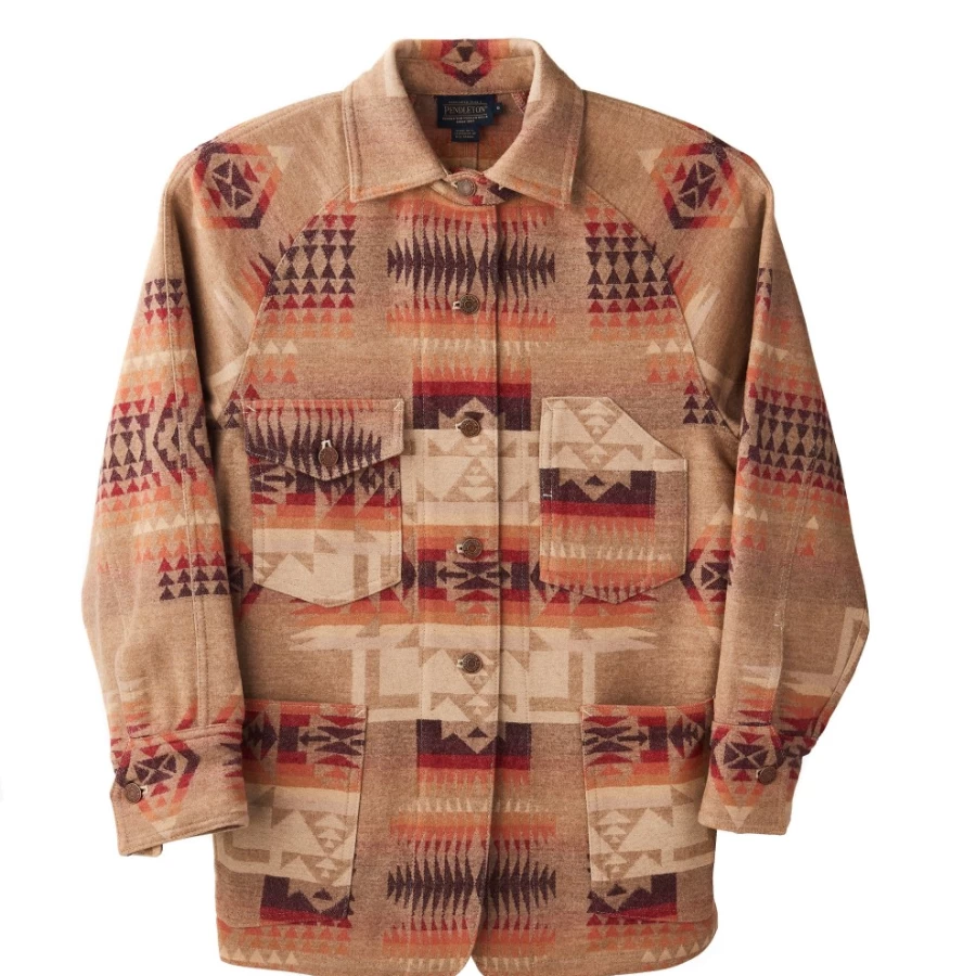 J. W. Hulme Co Women's Tan Jacquard Wool Work Jacket - Pendleton Vintage Style