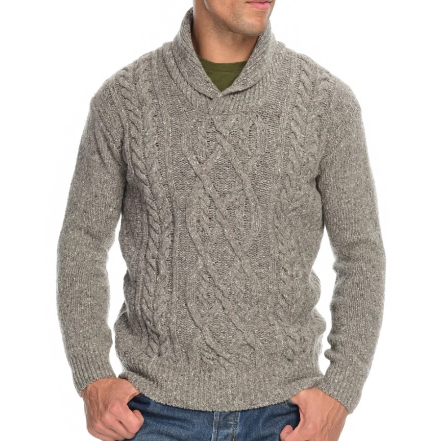 J. W. Hulme Co Men's Clonard Cable Knit Pullover with Shawl Collar - Irish Aran Sweater