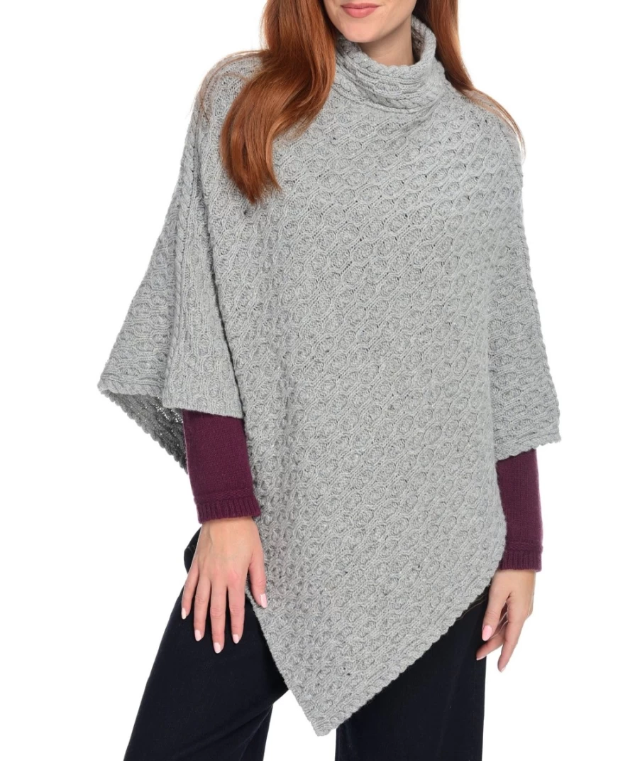 J. W. Hulme Co Women's Newport High Neck Cable Knit Poncho - Irelandseye Wool Wrap Cape