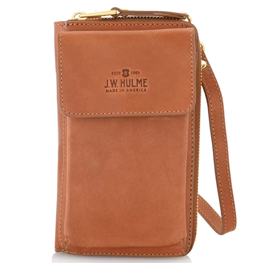 J. W. Hulme Co Leather Crossbody Phone Wallet with Zip Pocket for Secure Travel