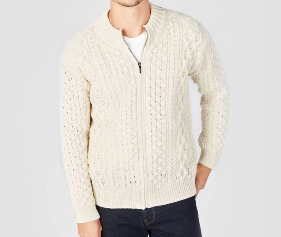 J. W. Hulme Co Men's Irelandseye Ardross Aran Wool Cardigan Sweater